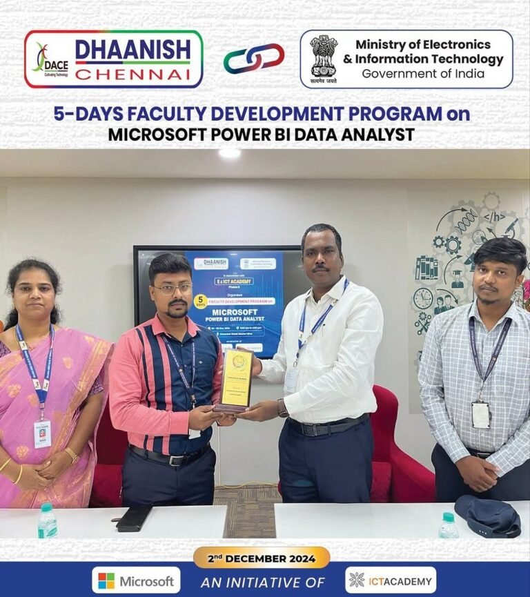 The 5-day Faculty Development Program on Microsoft Power BI Data Analyst, organized by Dhaanish Chennai in association with E&ICT Academy (Phase II) and the Ministry of Electronics & IT, Govt. of India, successfully commenced on 2nd December 2024!