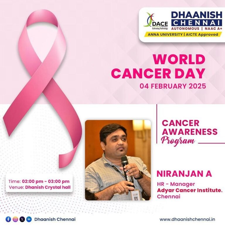 Dhaanish Chennai is organizing a Cancer Awareness Program to educate and spread awareness about cancer prevention and early detection. 🩷💡