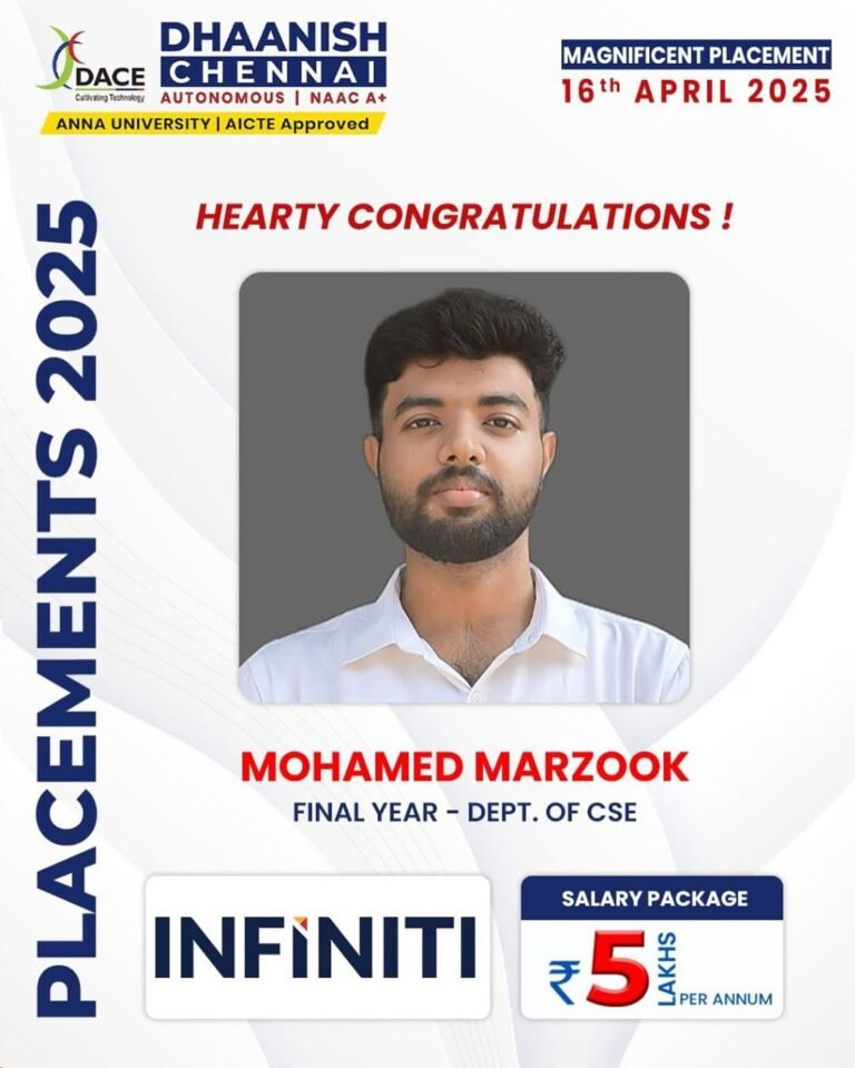 Big Cheers to Mohamed Marzook! 🎉Placed at INFINITI with a stellar package of ₹5 LPA 💼