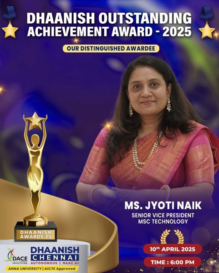 We are proud to honor Ms. Jyoti Naik, Senior Vice President – MSC Technology, with the Dhaanish Outstanding Achievement Award 2025! 🎖️👏