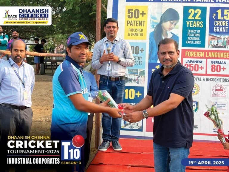 Swinging into action! 🏏The Dhaanish Chennai Cricket Tournament 2025 – T10 Season 3 for Industrial Corporates was inaugurated by our respected Secretary Sir 🙏 on 19th April 2025.A day filled with thrilling shots 🎯, great sportsmanship 🫱🏽‍🫲🏽, and energetic vibes ⚡ set the tone for the season!