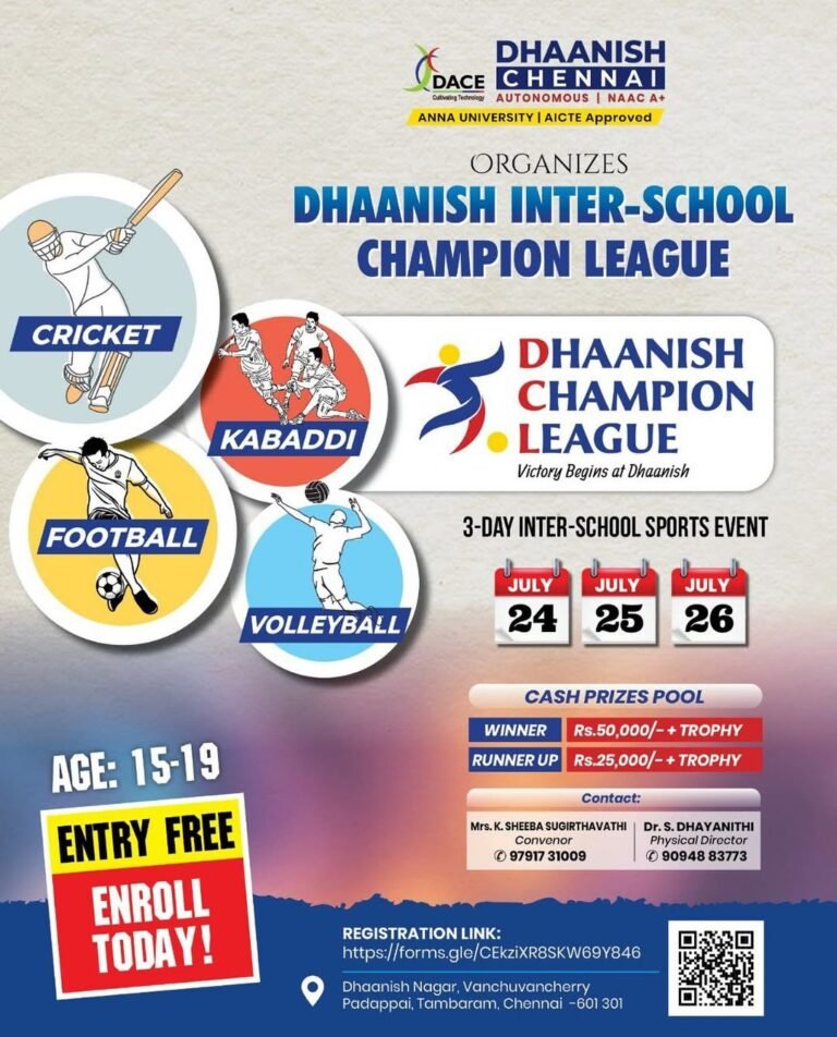 Dhaanish Inter-School Champion League is here!Get ready for an electrifying 3-day sports showdown at Dhaanish Chennai!