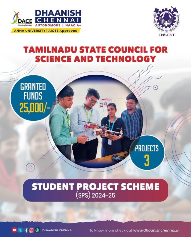 Innovation in Action at Dhaanish Chennai Our students have bagged a grant of ₹25,000 under the Student Project Scheme (SPS) 2024–25 by the Tamil Nadu State