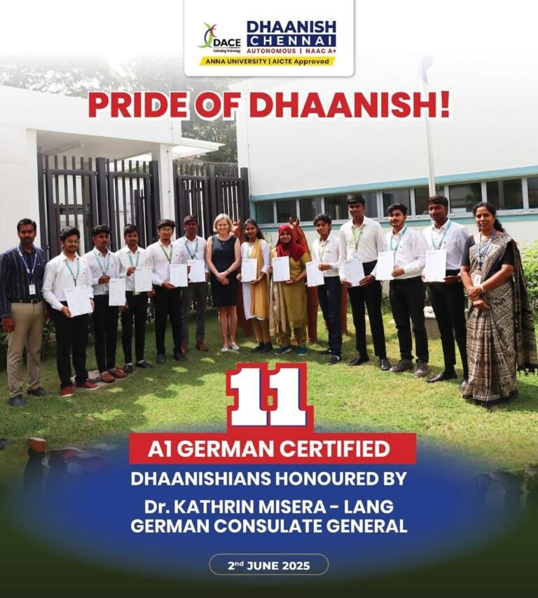 We’re proud to announce that 11 Dhaanishians have been officially A1 German Certified and honoured by Dr. Kathrin Misera-Lang, German Consulate General, on 2nd June 2025